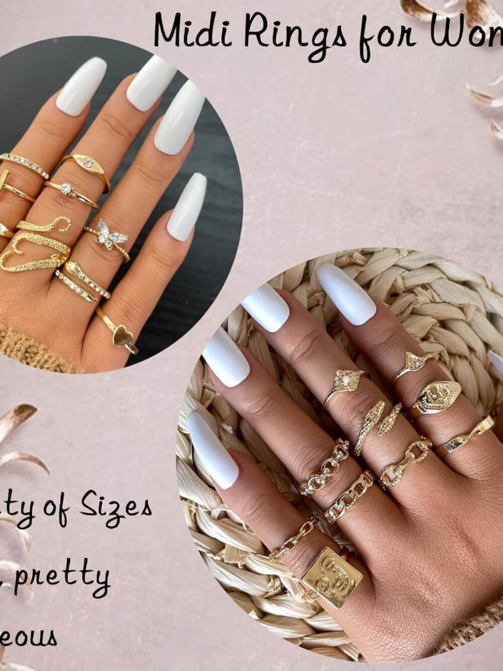 60-Piece Gold Stackable Ring Set for Women - Picture 3 of 7